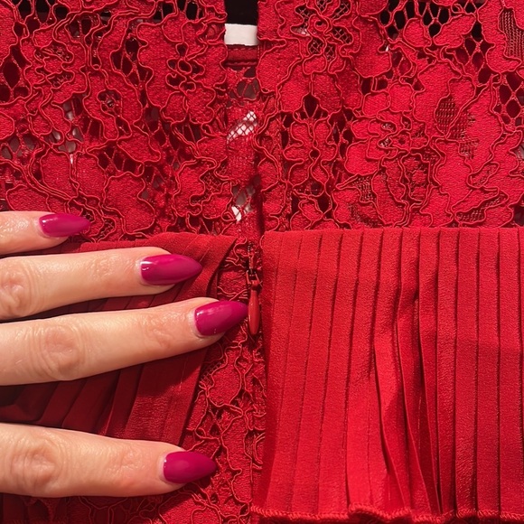 J.Crew Red Lace Pleated Ruffle layers Top Size 4 Holiday Party Family photos - Picture 7 of 9